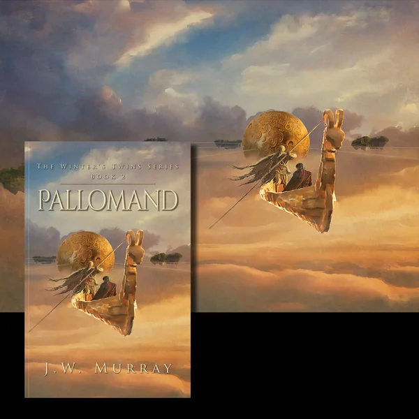 Book cover design for fantasy novel Pallomand, commissioned cover art by Max Mitenkov (vimark).